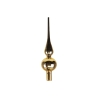 A sleek, shiny gold ornament with a round base and a long pointed top.