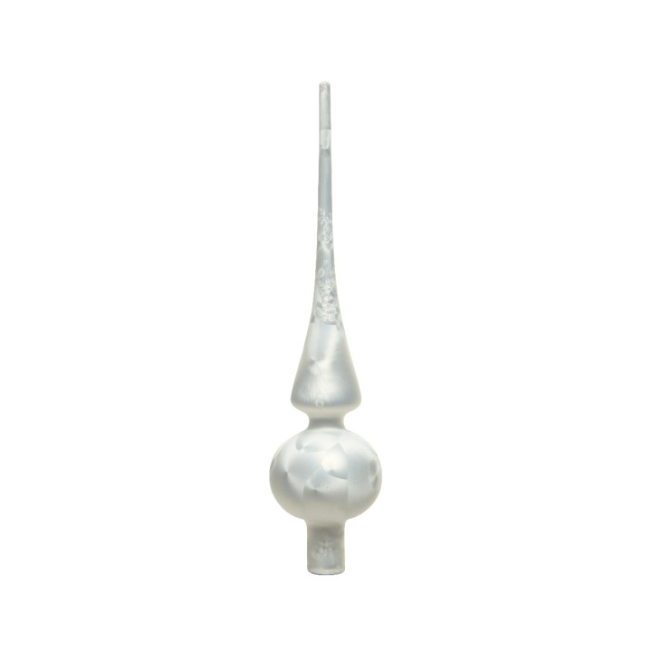 Glanzend, abstract object met een bolle basis en een lange, puntige top in zachte, lichte tinten.