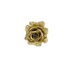 A glittering gold rose with textured petals, radiating elegance and charm.