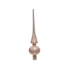 A slender, glass ornament with a pointed tip and a round base, softly tinted in pink.