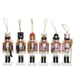 A colorful set of six nutcracker figurines, each with unique hats and festive details.