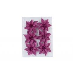 A clear sheet with six glittery pink flowers arranged symmetrically.