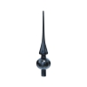 A sleek, elongated black glass ornament with a rounded base and a pointed top.