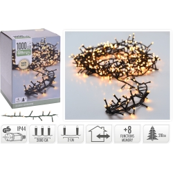 A bundle of warm white LED fairy lights on a black wire, perfect for festive decoration.