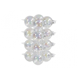 A stack of iridescent spheres reflecting light, creating a shimmering effect.