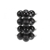 A modern arrangement of glossy black spheres stacked in a geometric pattern.