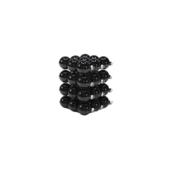 A stack of glossy black spheres arranged in a compact, geometric formation.