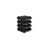 A stack of glossy black spheres arranged in a compact, geometric formation.