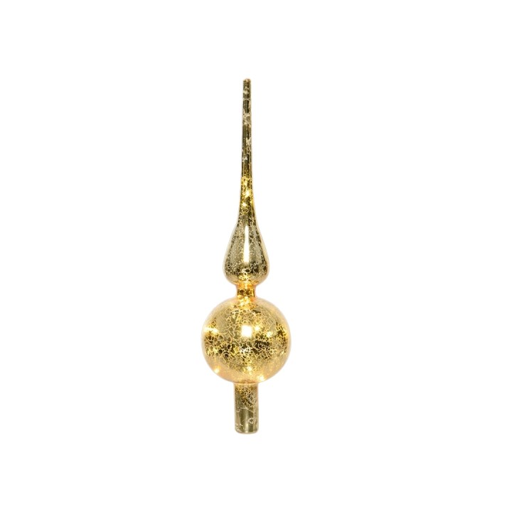 Gouden decoratieve piek met een bol en een spitse top, elegant en glanzend.