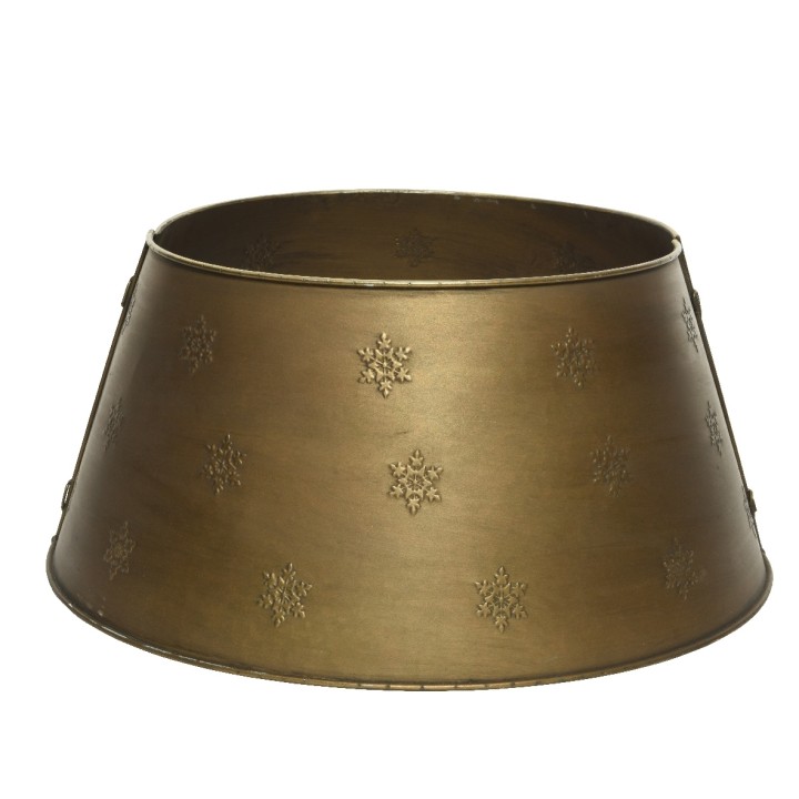Een bronzen schaal met een conische vorm en een patroon van sneeuwvlokken.