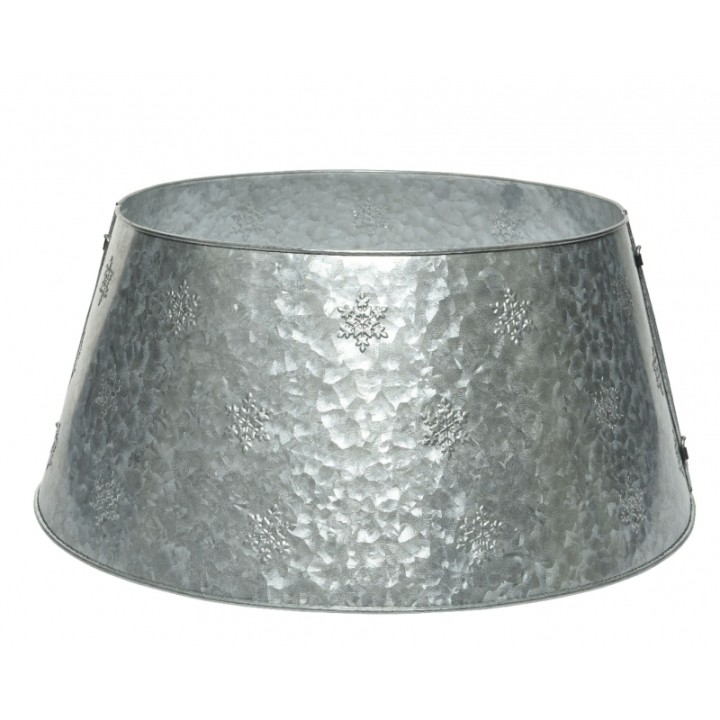 Een golvende, verzinkte metalen bak met een gestructureerd oppervlak en een brede opening.