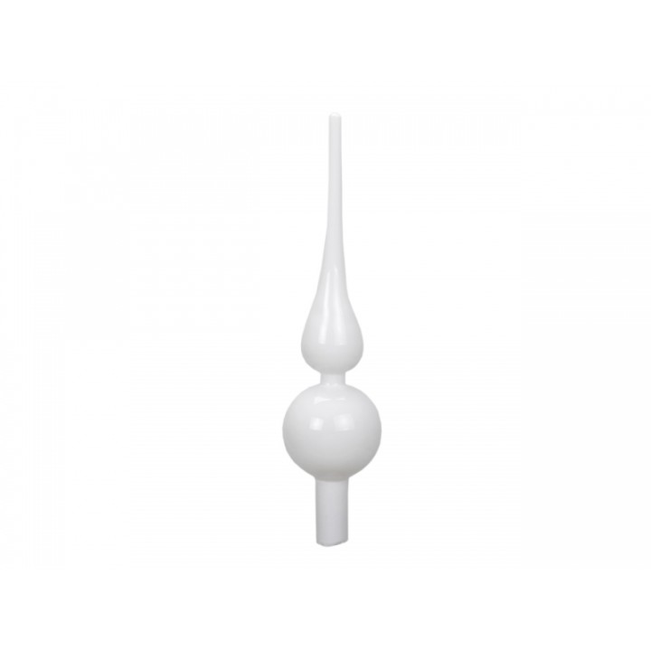 Een elegante, witte decoratieve top met een bolvormige basis en een lange, spitse punt.