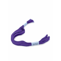 A vibrant purple strand of embroidery floss with a light blue label.