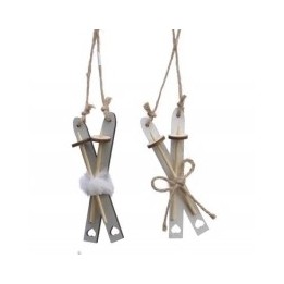 Twee houten klemmen met touw, versierd met een witte pompon en een strik. Natuurlijke uitstraling.