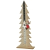 Houten groeimeter in de vorm van een kerstboom met een schattige rendierfiguur.