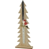 Houten groeimeter in de vorm van een kerstboom, versierd met een paddenstoel en sterren.