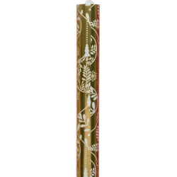 Shiny gold wrapping paper adorned with white floral and vine patterns.