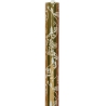 Shiny gold wrapping paper adorned with white floral and vine patterns.