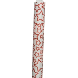 White wrapping paper adorned with red outlined stars, creating a festive pattern.