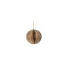 A round, honey-colored ornament with a pleated texture, hanging by a golden string.