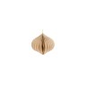 A beige, pleated ornament with a bulbous shape, hanging delicately.