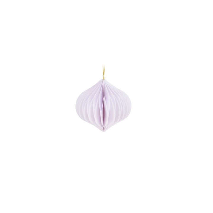 Lichtpaars, papieren ornament met een elegante, geplooide vorm en een gouden ophangkoord.