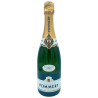 Fles champagne met een gouden hals en een groene body, elegant en feestelijk.