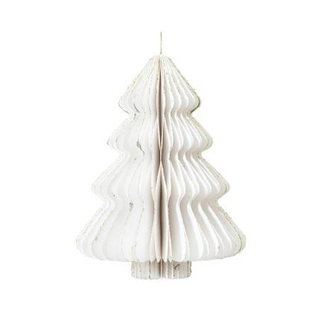 Witte papieren kerstboom met golvende lagen, elegant en minimalistisch vormgegeven.