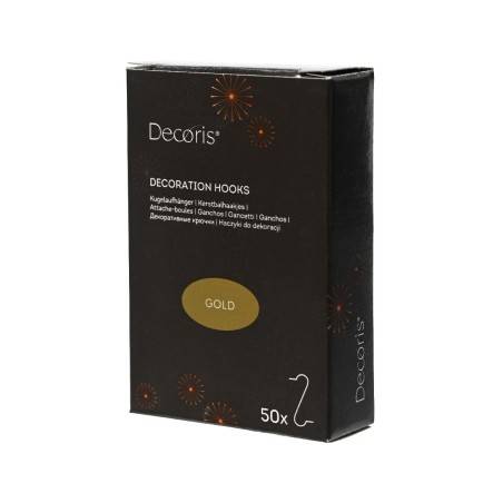 A sleek black box containing 50 gold decoration hooks, adorned with festive designs. A sleek black box containing 50 gold decoration hooks, adorned with festive designs.