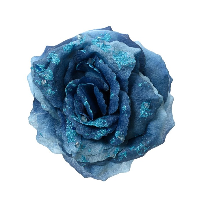 Diepe blauwe bloem met glinsterende accenten, zacht en delicaat van textuur.