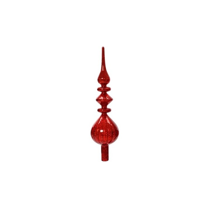 Diep rode, glazen ornament met elegante, ovale en spitse vormen, een decoratieve uitstraling.
