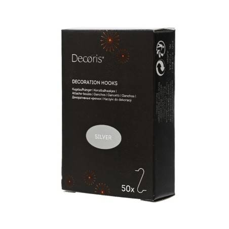 A sleek black box with silver lettering, containing 50 decorative hooks.