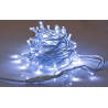 A tangled mess of bright white fairy lights on a thin, flexible wire.