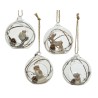 Clear glass ornaments with whimsical woodland creatures and natural elements inside.
