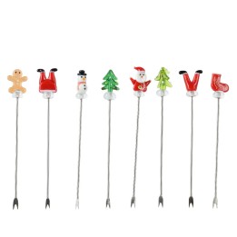 Kleurrijke kerstprikkers met figuren zoals een gingerbreadman, sneeuwman, en kerstboom.