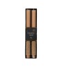 Two slender, brown candles with textured bases, elegantly packaged in a sleek box.
