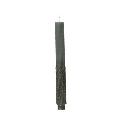 Tall, slender gray candle with a textured base and vertical ridges.