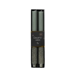 Two tall, slender gray candles in a sleek black box, accented with a subtle sparkle.