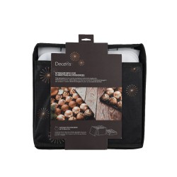 Een zwarte verpakking met een stijlvolle, minimalistische uitstraling en gouden sterren.