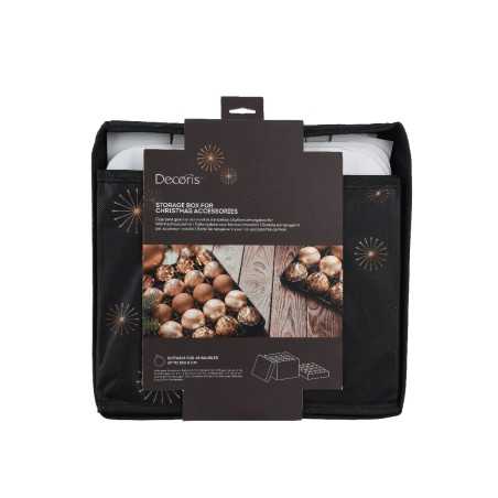 A sleek black packaging with a festive design, featuring decorative gold accents and a crisp whit...