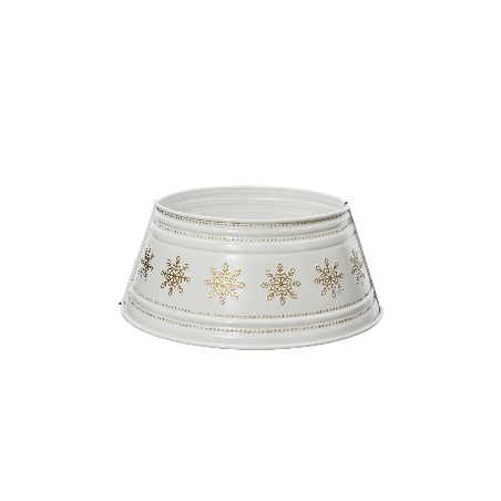 Witte schaal met gouden sneeuwvlokken en een elegante rand, modern en feestelijk ontwerp.