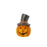 A cheerful orange pumpkin with a top hat and a wide, friendly grin.