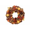 A festive autumn wreath adorned with pinecones, orange leaves, and small golden accents.
