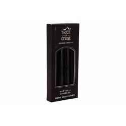 A sleek black box containing four elegant, dark candles, perfect for Halloween decor.