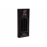 A sleek black box containing four elegant, dark candles, perfect for Halloween decor. A sleek black box containing four elegant, dark candles, perfect for Halloween decor.
