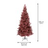 A tall, reddish-brown artificial Christmas tree with a sturdy metal base.