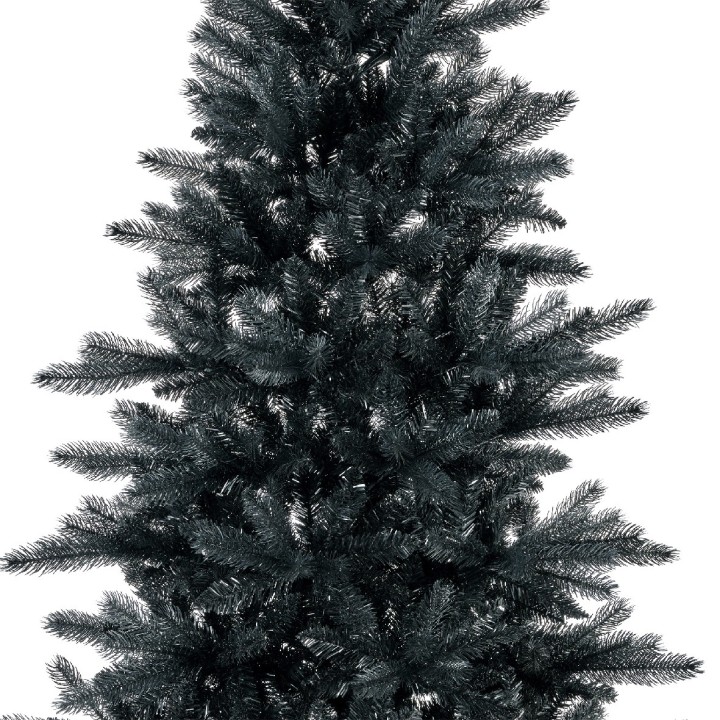 Zwarte kunstkerstboom met volle takken en een strakke, moderne uitstraling.