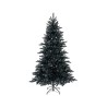 A tall, artificial Christmas tree in a deep black color, with a metal stand.