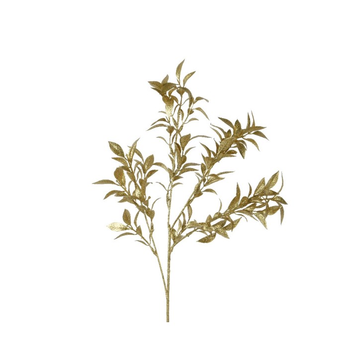 Gouden tak met delicate bladeren, elegant en minimalistisch op een witte achtergrond.