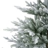 Frosted evergreen branches with delicate, snowy tips against a bright white background.